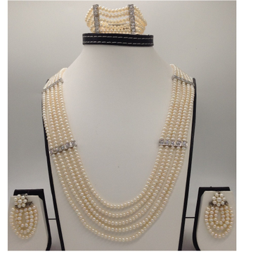White CZ Patti Haar Full Set with 5 Lines Round Pearls JPP1038