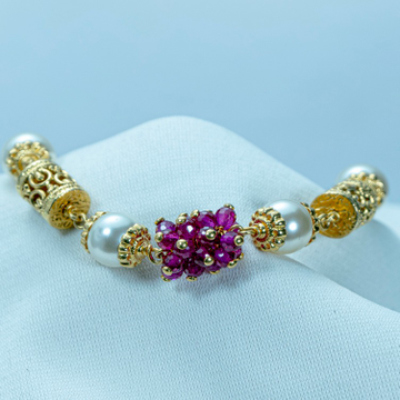 Traditional Antique Gold Bracelet Pair with Running Kundan Stones by L   BANGLES BY LESHYA