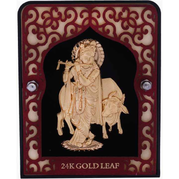Krishna With Cow Frame In 24K Gold Foil MGA - AGE0...