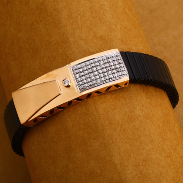 18KT Rose Gold mens Exclusive CZ Leather Bracelet...
