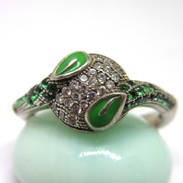 Silver 925 green meena ring sr925-160 by 