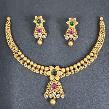 22 kt antique rose  design necklace set by Kundan