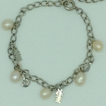 Cream Drop Pearls With Charms White Alloy Chain Bracelet JBG0208