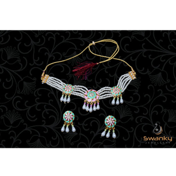Attractive white pearl moti set with Colourfull mi... by Swanky Jewellery