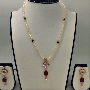White ,red cz pendent set with flat pearls mala jps0151
