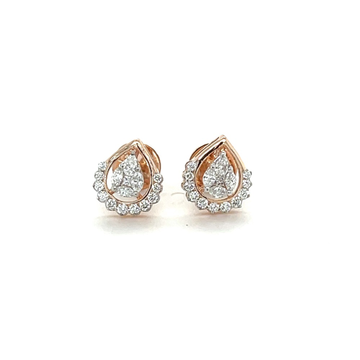 14k Rose Gold and Diamond Teardrop Earrings Studs