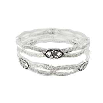 Flower In Oxo 925 Silver Bangle