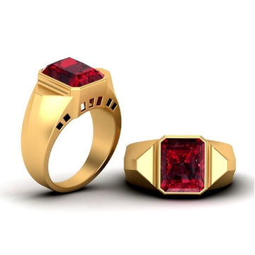 22KT Gold Maroon Stone Ring For Men SO-GR006 by S. O. Gold Private Limited