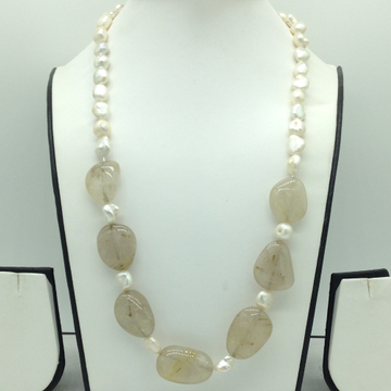 White Pearls with Rutile Oval Beeds 1 Layers Mala JPM0496