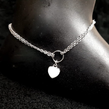 92.5 Sterling Silver Chain Based Heart  Floral Ank...