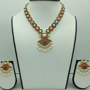 Navratan and white button pearls necklace set jnc0116