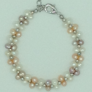 Multi Colour Potato Pearls With White Jaco Balls 2 Layers Bracelet JBG0141