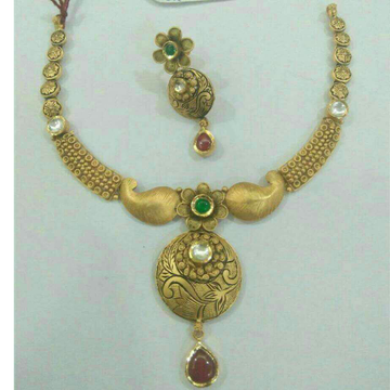 916KT Antique Gold Ladies Jadtar Bridal Necklace S...