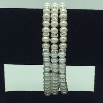 White and peach flat pearls with cz chakri 3 layers bracelet jbg0100