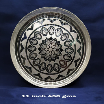 Floral Base Pure Silver Antique Thali  by 