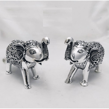 925 Pure Silver elephant pair In Antique Carvings... by 