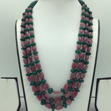 Green Bariels Round and Red Ruby Oval Beeds 3 Layers JSS0170