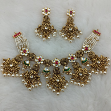 916 Gold Antique Bridal Necklace Set by Ranka Jewellers