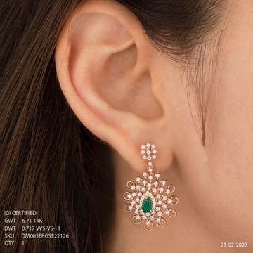14K Gold Dazzling Diamond With Green Stone Earring