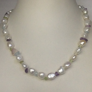 white oval baroque pearls mala with semi precious Chips JPM0283