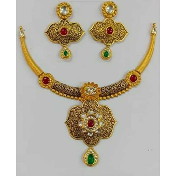 Manufacturer of Fancy gold tone flower design kundan & diamond necklace set  1416 | Jewelxy - 123092