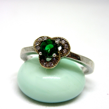 Silver 925 green stone designer gold linening ring... by 