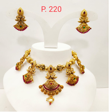 Traditional Gold Plated Choker Style Necklace Set...