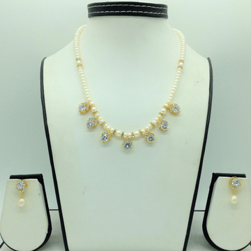 White cz 7 pcs set with 1 line flat pearls mala jps0741