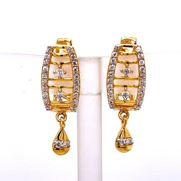 22k Yellow Gold CZ Unique Bali Earrings by 