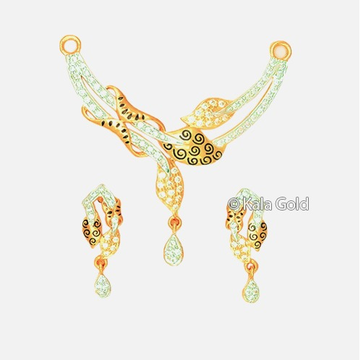 22KT Gold Leaf Shaped CZ Diamond Pendant Set by 