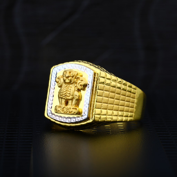 Mens 916 Gold Ashok Stambh Cz Plain Gold Ring-MPR1...