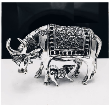 Pure silver cow & Calf in antique carvings po-174-... by 