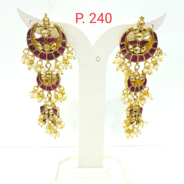Moon style antique ruby stone with gold plated wor...