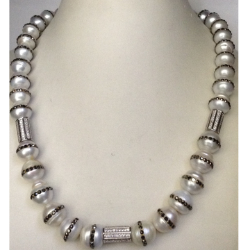 Freshwater round jagmag pearls with cz drums necklace JPM0051