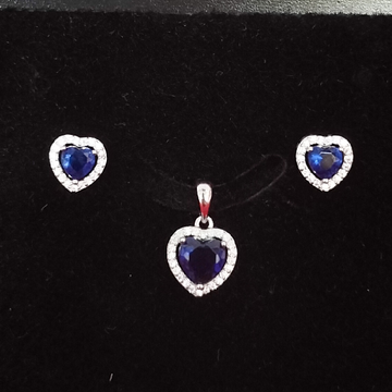92.5 Silver Blue Diamond Heart Shape Pendant Set by 