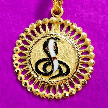 Gold Goga maharaj round shape mina pendant by Saurabh Aricutting