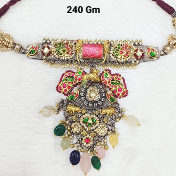 Designer Gemstone Necklace In Vintage Silver