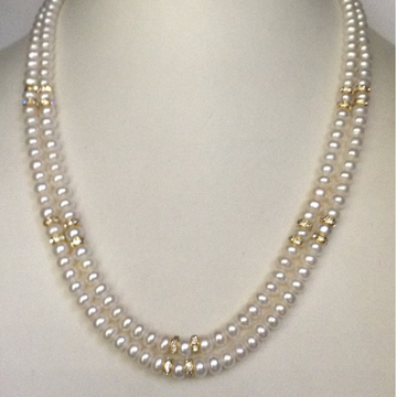 White Flat Pearls Necklace With CZ Chakri 2 Layers JPM0085
