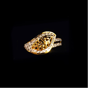 22KT Gold CZ Diamond Leaf Shape Ladies Ring by Prakash Jewellers