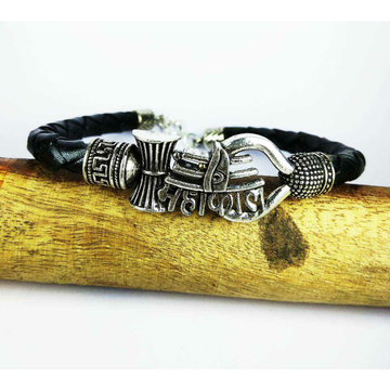 Fancy 925 Silver Gents Black Leather Mahakal Brace...