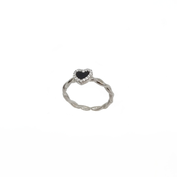Black Heart Diamond Ring In 925 Sterling Silver MG...