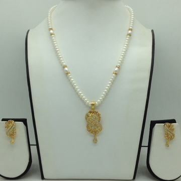 White Cz Pendent Set With 1 Line White Pearls Mala JPS0832