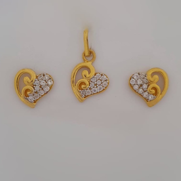916 Gold CZ Heart Shape Pendant Set  by Madhav Jewellers (TankaraWala)