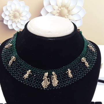 22KT Yellow Gold Enamelled Jaipuri Necklace For Wo...