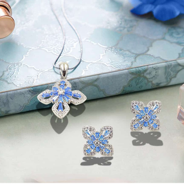 925 Silver Attractive Blue Stone Pendant Set by 