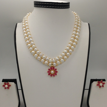 Red cz pendent set with 2 line button pearls mala jps0256