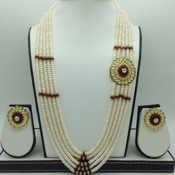 White,red cz broach set with 5 line pearls mala jps0786