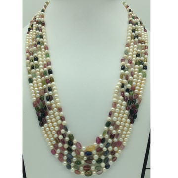 white pearls with toumaline 6 layers necklace jpm0378