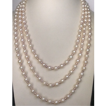 Freshwater White And Pink Round Pearls Long Mala JPM0243