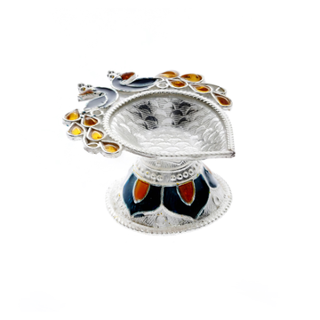 Pretty Peacock Design Silver Deepam For Puja